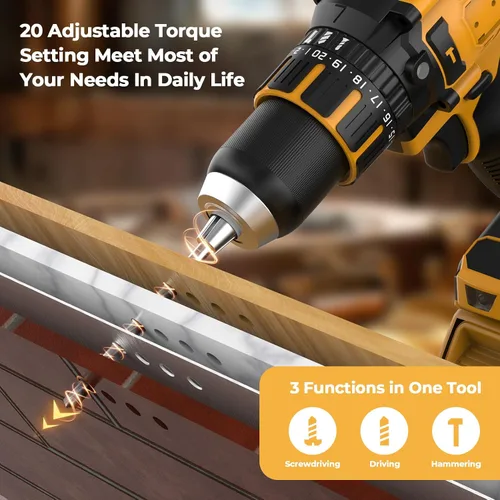 Vista 9 de Taladro de Martillo Inalámbrico Compatible con Batería Dewalt 20V MAX (Sin Batería) Taladro Sin Escobillas de 20V, Taladro Inalámbrico de 1/2