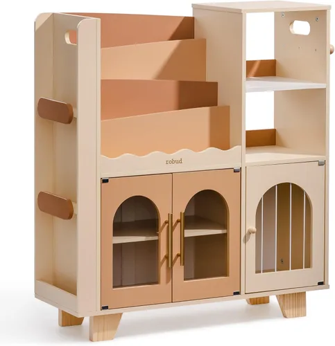 Vista 3 de ROBUD Organizador de almacenamiento de juguetes, organizadores y almacenamiento de juguetes todo en uno, estantería de madera para niños con 6
