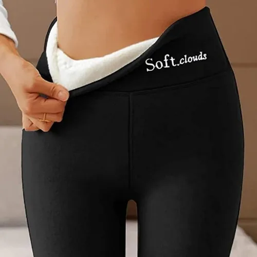 Vista 2 de Leggings con forro polar de nubes suaves para mujer, pantalones casuales cálidos de invierno, leggings ajustados, leggings deportivos de cintura alta