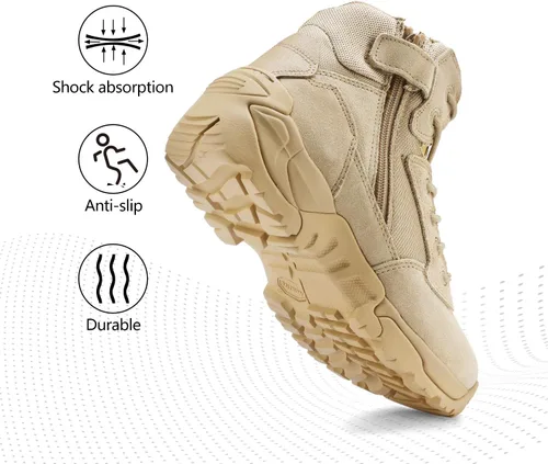Vista 5 de NORTIV 8 Mens Military Tactical Work Boots Side Zip Outdoor Hiking Leather Motorcycle Combat Boots
