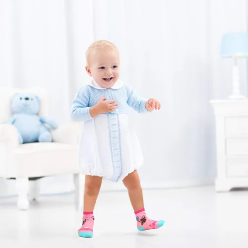Vista 2 de Tphon 12 pares de calcetines antideslizantes con agarre en la parte inferior antideslizante, de algodón antideslizante para niños, niñas, niños