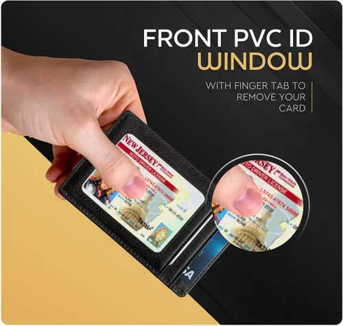 Vista 74 de Billetera de cuero con clip para dinero, bolsillo frontal delgado, bloqueo RFID con imán súper fuerte