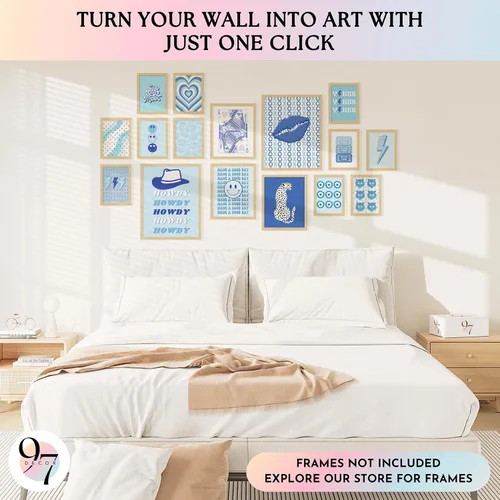 Vista 3 de 97 Decor Decoración de Habitación Estética Preppy Azul GRANDE 11x14 - Bonitas Imágenes de Decoración de Pared Azul Preppy, Impresiones de Arte