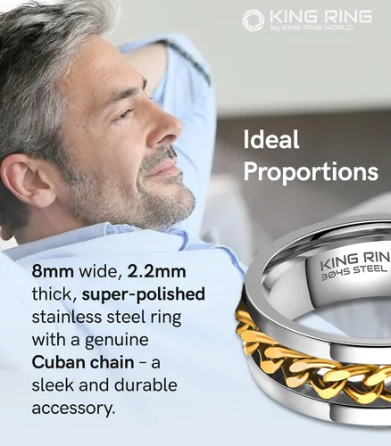 Vista 6 de King Ring Anillo giratorio de 0.315 pulgadas, anillo plano pulido fino para hombres y mujeres con cadena cubana, diseñado en Estados Unidos
