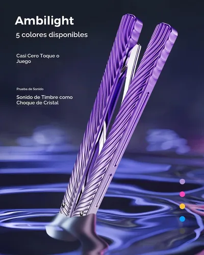 Vista 3 de Nabalis Cuchillo de mariposa ala Balisong Trainer, mango 7075AL, sistema de bujes, canal de diseño de mango, sin afilar, violeta Borgoña