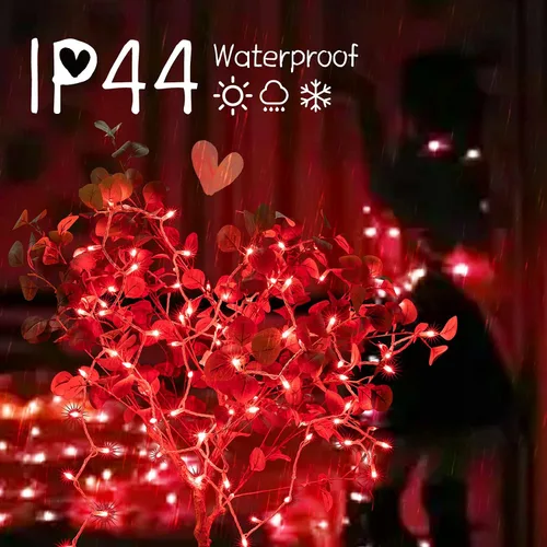 Vista 2 de Mini guirnalda de luces rojas de Navidad, 100 unidades, 25 pies, bombilla incandescente desmontable, impermeable, luces de hadas para interiores