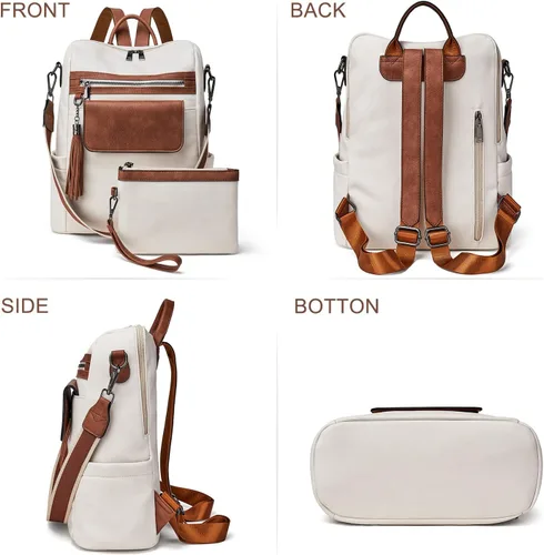 Vista 6 de Mochila de cuero para mujer bolso de hombro convertible de moda para mujer, impermeable, antirrobo con pulsera, M