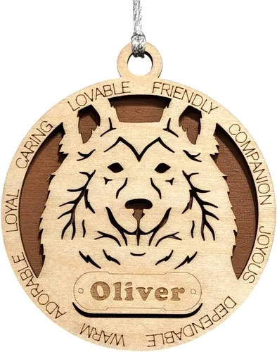 Vista 149 de Adorno de Navidad personalizado para perro Cavalier King Charles Spaniel, redondo de 3 pulgadas, madera cortada con láser de 2 capas, nombre y texto