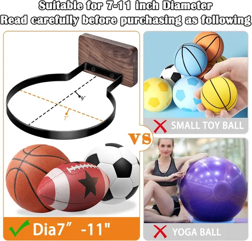 Vista 2 de Soporte de pared para baloncesto, múltiples bolas de almacenamiento, decoración de pared para baloncesto, fútbol, voleibol, colección de voleibol