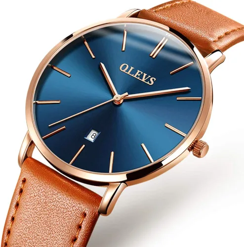 Vista 8 de OLEVS Reloj para hombre, de lujo, ligero, de cuero, impermeable, con movimiento japonés, para hombre, con fecha, calendario, minimalista, ultrafino