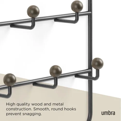 Vista 7 de Umbra Estique Perchero y Organizador Multiusos para Puerta, para Abrigos, Bolsos, Sombreros y Más, Negro/Nogal