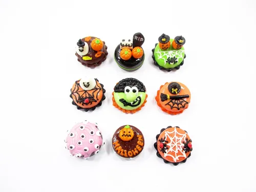 Vista 2 de Casa de muñecas Miniatura Alimentos 9 Mini Halloween Pastel Mixto 0.6 in Panadería Suministro 16675 Mixed Halloween cakes clay bakery food, tiny 9