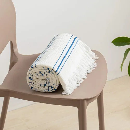 Vista 8 de Simple&Opulence Manta de muselina de algodón a rayas teñidas para cama, sofá, manta tejida de punto con borlas, suave, ligera, acogedora, prelavada