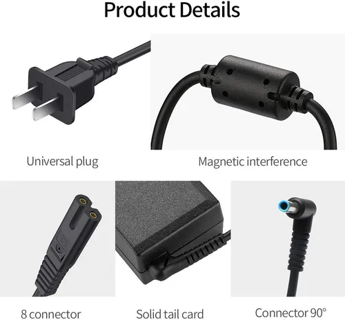 Vista 4 de Cargador para portátil de 45 W compatible con laptop HP de 14 pulgadas 14-DK 14-DQ 14-DF 14-DH 14-DS 14-AC 14-AK 14-AL 14-BA Series, 14-DF0023CL