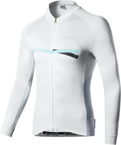 Vista 77 de Santic - Camiseta de ciclismo para hombre, manga larga, reflejante, cremallera completa, con bolsillos
