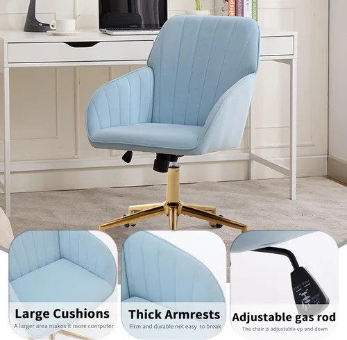 Vista 6 de Silla de escritorio de oficina en casa, cómoda silla de computadora de terciopelo con asiento de respaldo, 300 libras de altura ajustable ergonómica