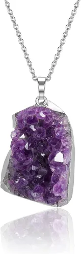 Vista 9 de Jovivi Collar de cristal de amatista natural para mujeres y hombres, collar con colgante de piedra de cuarzo de amatista áspera irregular