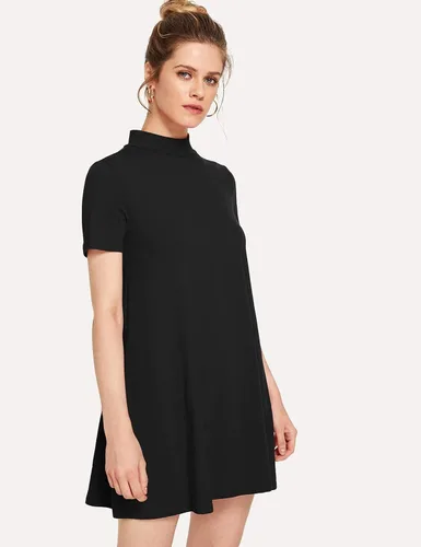 Vista 4 de Milumia Elegante vestido de manga corta con cuello alto falso para mujer