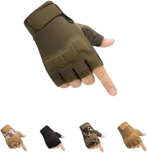 Vista 9 de HYCOPROT Guantes tácticos sin dedos, protectores de nudillos, transpirables, ligeros, para exteriores, militares, para tiro, caza, motociclismo
