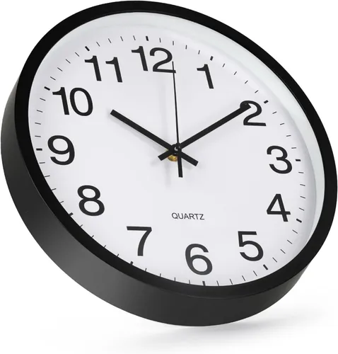 Vista 2 de Reloj de pared de estilo moderno y simple, redondo, de plástico, sin tictac, movimiento de cuarzo, reloj de pared para el hogar, oficina, escuela