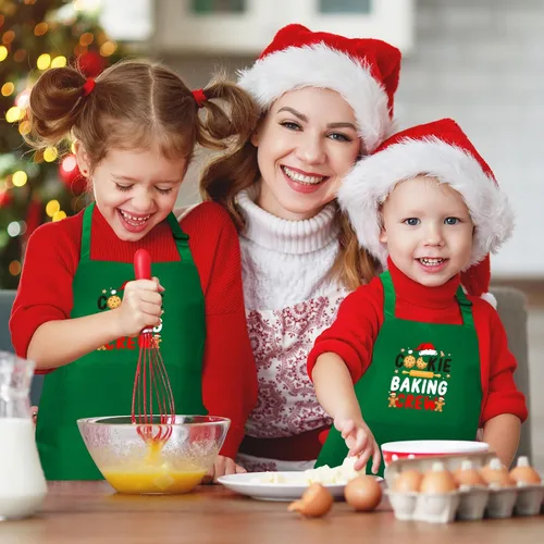Vista 6 de Suhine Paquete de 4 Delantales de Navidad para Adultos Verde Delantales de Cocina de Navidad para Cocinar Hornear Galletas Equipo Delantales a Juego