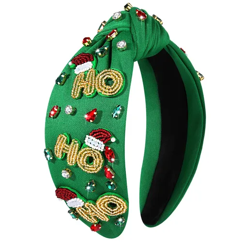 Vista 38 de Diadema de Navidad para mujer, accesorios de Navidad con cuentas, arco de Navidad, árbol, copo de nieve, diadema anudada HOHOHO, rojo y verde, perla