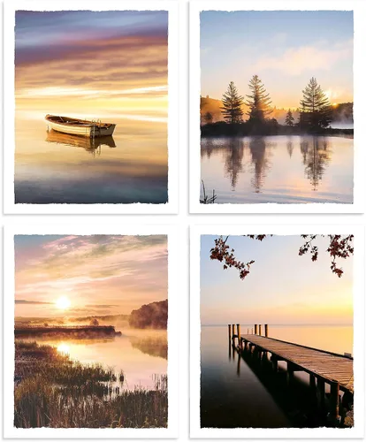 Vista 15 de Imágenes de paisajes de la naturaleza, arte para pared, bosque brumoso, árbol, montaña, animales salvajes, ciervos, lago, escena, obra de arte