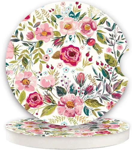 Vista 10 de LogHog Posavasos de cerámica para automóvil de 2.56 pulgadas, diseño adorable de abeja: no te preocupes, Bee Happy - Portavasos perfectos
