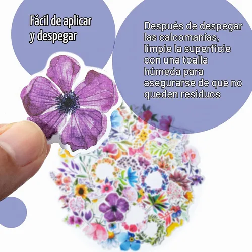 Vista 6 de Mr. Pen - Pequeñas pegatinas florales para portátil, 74 piezas, calcomanías para botellas de agua