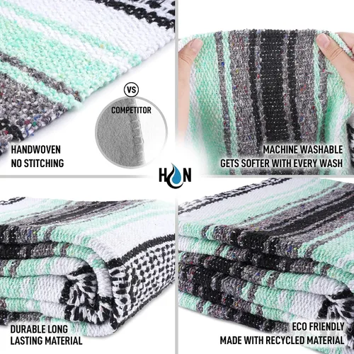 Vista 7 de Hydration Nation Auténtica manta mexicana extra grande (70 x 50 pulgadas), yoga tejida a mano, serape, falsa artesanal, playa, campamento, picnic