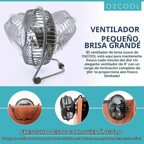 Vista 4 de O2COOL 4" USB Ventilador de mesa ventilador de refrigeración – Mesa portable mini – plugs en computadora personal – 360 ° inclinación ajustable