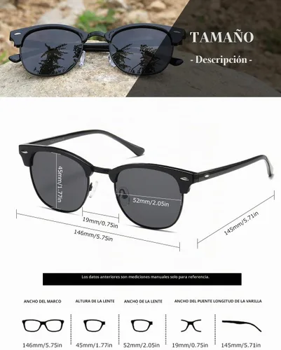 Vista 5 de AEVOGUE Semi Rimless Polarized Sunglasses for Women Men, AE0369 2 Pack Negro brillante y negro mate C1
