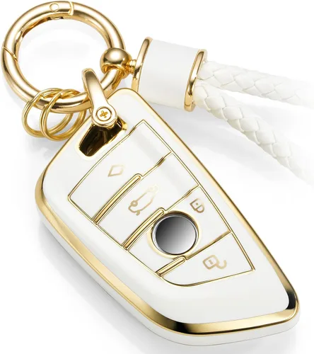 Vista 14 de para BMW Funda para Llavero con Cuerda Trenzada Metálica, Funda de TPU Suave con Superficie Granulada en Forma de Hoja Mejorada para Nueva Carcasa