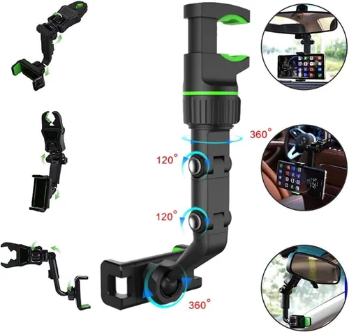 Vista 5 de Soporte de teléfono para espejo retrovisor ajustable de 360°, soporte para teléfono celular de automóvil, multifunción, estable, para automóvil