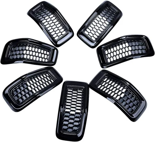 Vista 9 de Juego de insertos de rejilla de malla de panal de abeja, color negro, kit de moldura cromada compatible con Jeep Cherokee 2014-2018