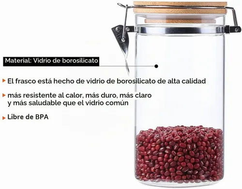 Vista 6 de KKC HOME ACCENTS - Recipiente de café de vidrio de 40 onzas (capacidad para granos de café de 1 libra) con tapa hermética de bambú, recipiente