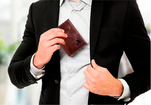Vista 8 de Bull Guard - Cartera de cuero auténtico de doble pliegue tres secciones y protección RFID con ventana para documento identificación y bolsillo