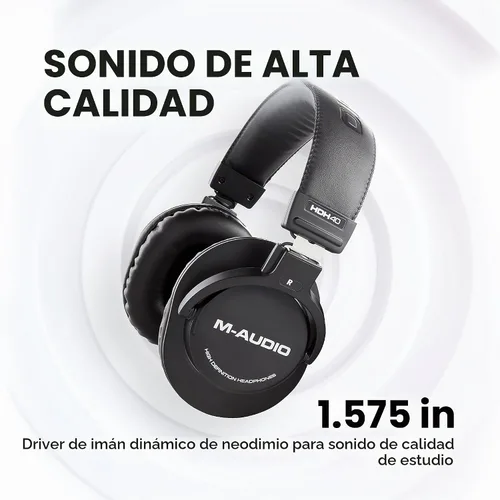 Vista 2 de M-AUDIO HDH40 - Auriculares de estudio sobre la oreja con diseño de parte trasera cerrada, diadema flexible y cable de 2.7m para monitoreo