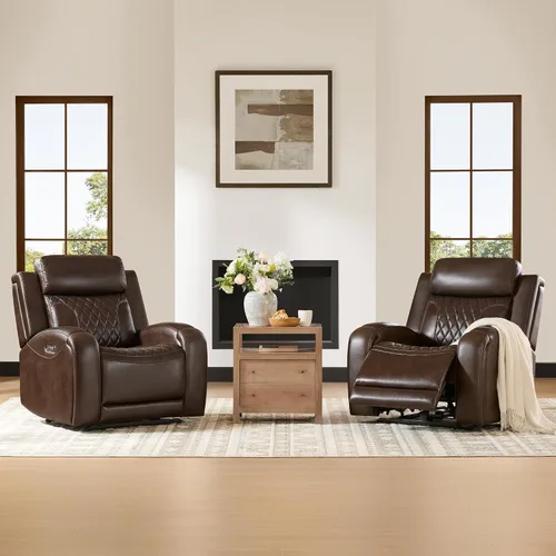 Vista 8 de CHITA Silla reclinable de cuero genuino para adultos con reposacabezas eléctrico ajustable, sillón reclinable plano con portavasos extraíbles