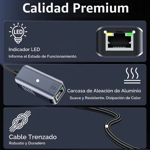 Vista 8 de Adaptador USB C a Ethernet de 5 Gbps, USB-A y USB-C a RJ45 LAN 5000 Mbps convertidor de red con cable, adaptador USB a Ethernet compatible