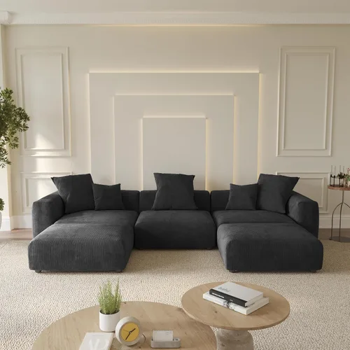 Vista 40 de WJShome Cloud Couch Sofá Seccional Modular, Sofá en Forma de L de 102 pulgadas con Otomana, Sofá de Pana Beige de 3 Asientos, Sofá Seccional