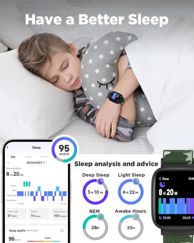 Vista 4 de BIGGERFIVE Reloj inteligente para niños, reloj de seguimiento de actividad física de 1.8 pulgadas, podómetro, frecuencia cardíaca, monitor de sueño