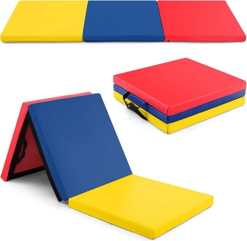 Vista 14 de Goplus Esterilla de Gimnasia Plegable, 6' x 2' x 2'' de Grosor Tri-Fold Esterilla de Ejercicio y Volteretas con Asas de Transporte, Cierre de Gancho