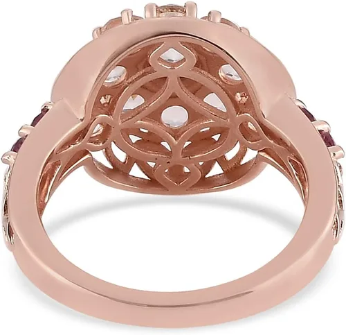 Vista 5 de Femme Luxe 1.42 GTW Anillo redondo de morganita y granate rodolita para mujer en oro rosa de 18 quilates chapado en ley 925 (tamaño 7), Metal