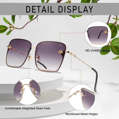 Vista 4 de Dollger Lentes de sol cuadrados de gran tamaño para mujer, lentes de sol de moda, montura grande, lentes degradados, protección UV400 A1: negro