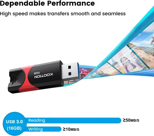 Vista 4 de Unidad flash USB 3.0 KOOTION 10 Pack 16GB 16G Unidad flash USB 3.0 retráctil con indicador LED de alta velocidad para almacenamiento y transferencia