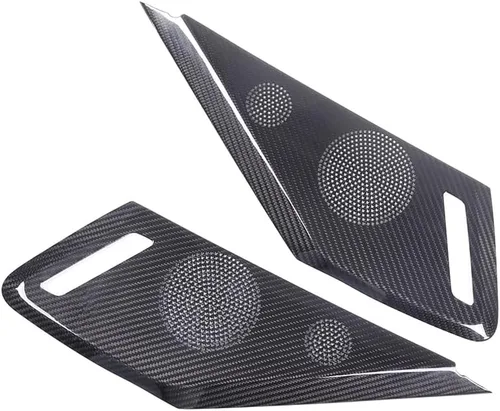 Vista 5 de Cubierta de altavoz de puerta lateral de automóvil compatible con Chevrolet Corvette C8 2LT 3LT 2020-2023 fibra de carbono real, 2 piezas, Negro