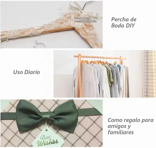 Vista 7 de Amber Home Paquete de 10 perchas de madera para camisas y vestidos, acabado natural liso