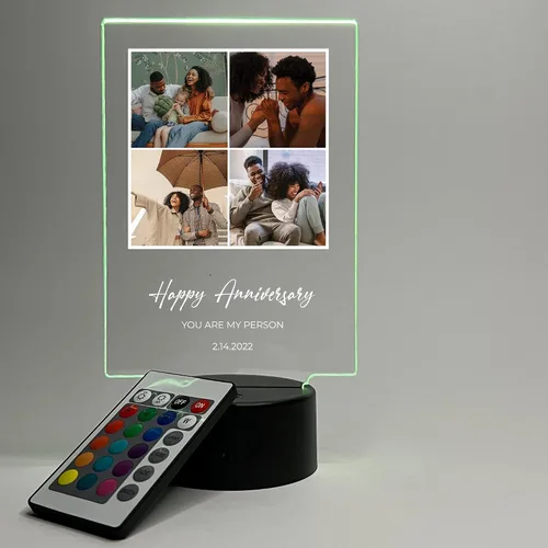 Vista 7 de MIRROR MANIA Luz nocturna con nombre personalizado y palabras con foto, collage de fotos, lámpara de mesa LED, 16 luces de color, cumpleaños, mamá