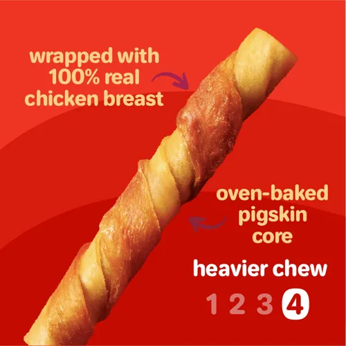 Vista 3 de Hartz Oinkies Jerky Twists con cerdo ahumado naturalmente y pechuga de pollo real, masticables para perros altamente digeribles de larga duración, 8